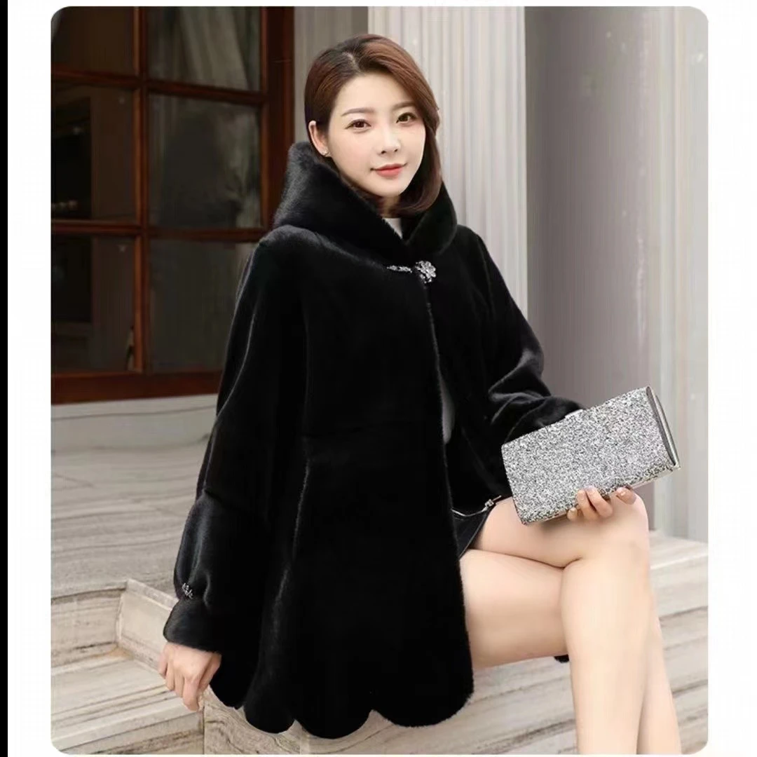 【新疆包邮】洋气雪兰貂绒女士外套修身女款百搭连帽款气质时尚大衣
