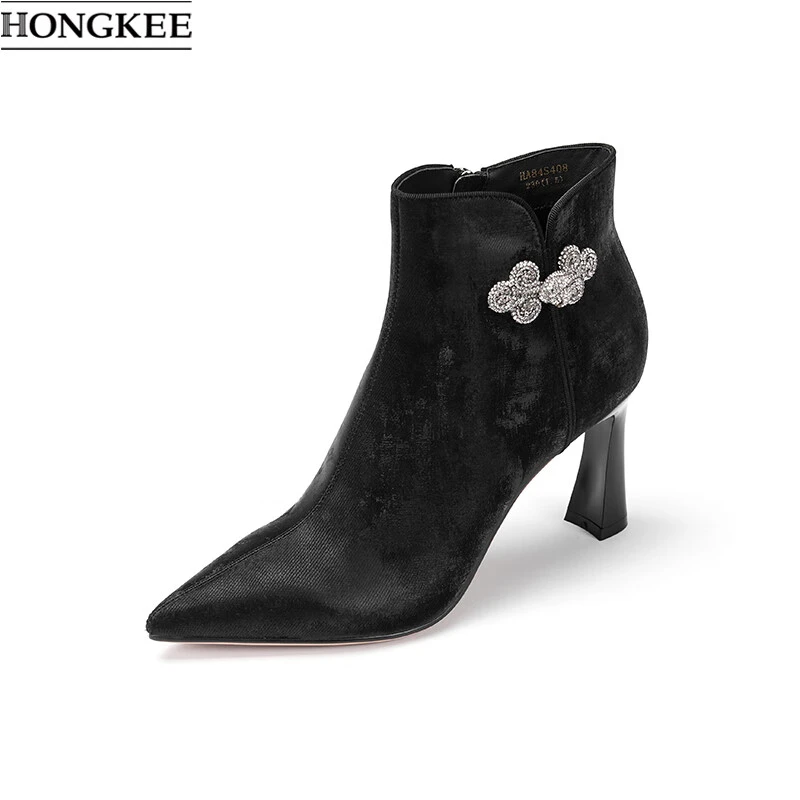 24冬季国风尖头牛皮水钻饰扣优雅时尚高跟靴HA84S408