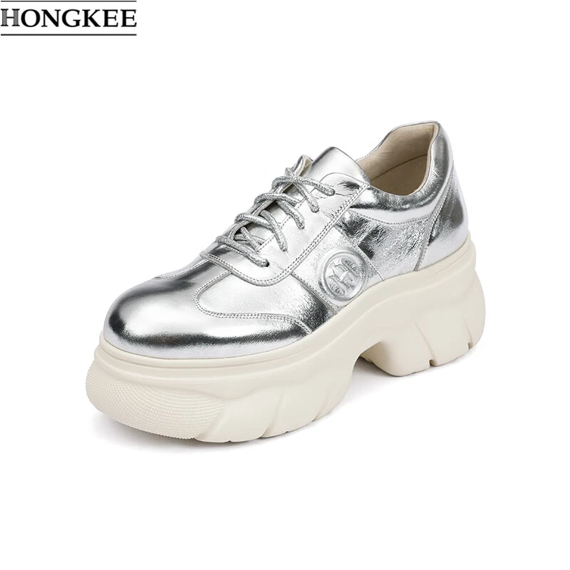 秋牛皮圆头厚底鞋系带时尚休闲老爹鞋H774X307