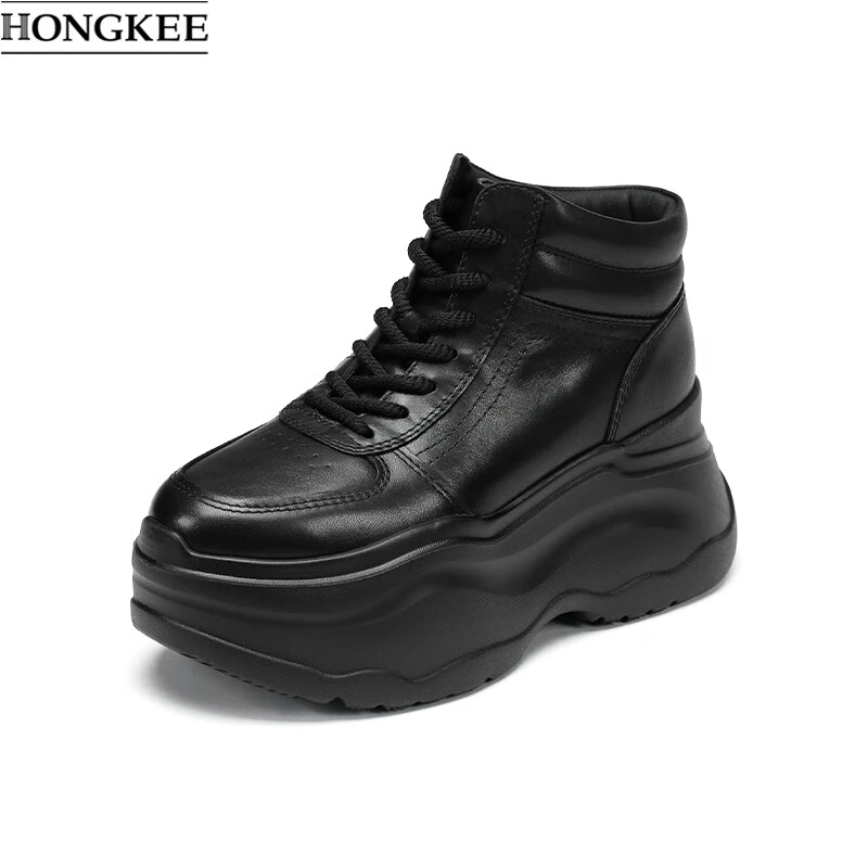 冬季牛皮圆头厚底女鞋休闲增高短筒靴HC54X400