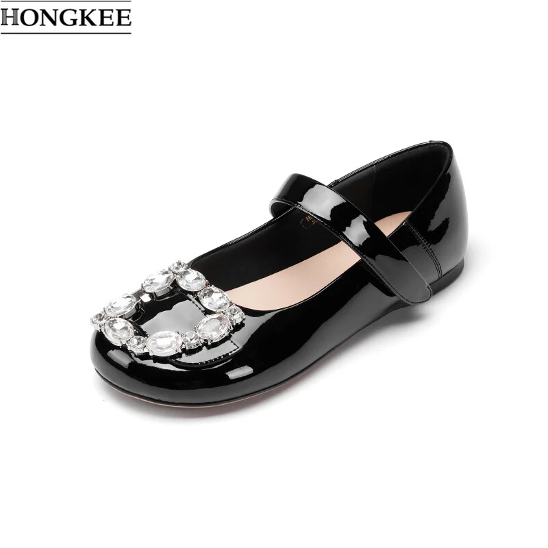 HONGKEE/红科春小香风圆头浅口水钻饰扣甜美时尚平底单鞋H054S102