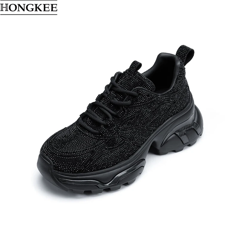 圆头系带烫钻时尚休闲厚底增高老爹鞋HB24X102