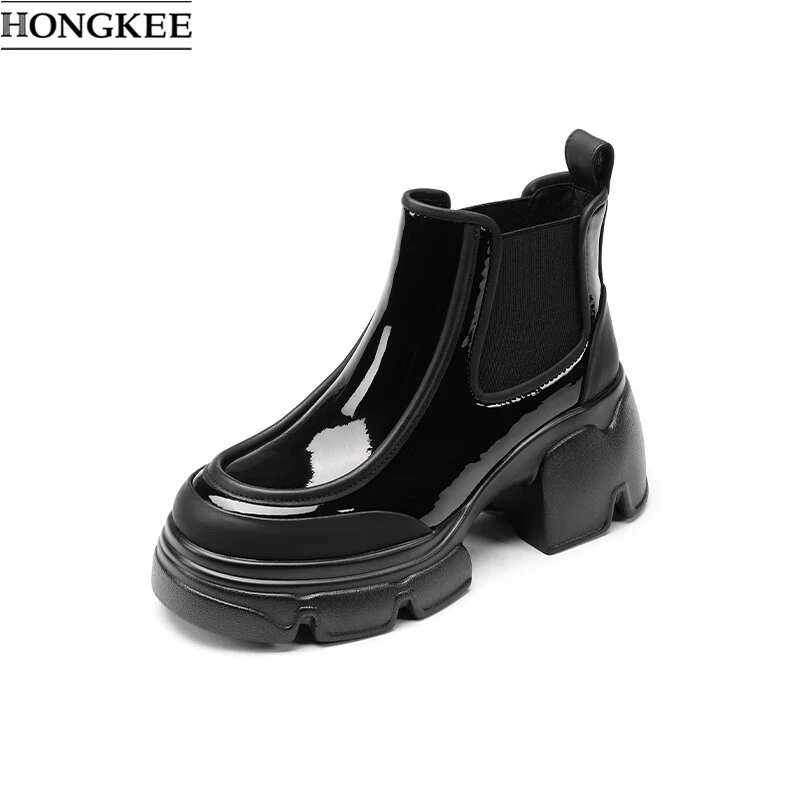 冬季圆头套筒优雅时尚厚底增高靴子HD94D418