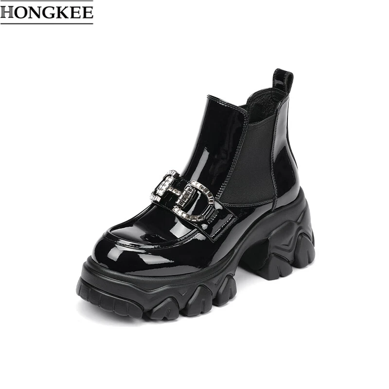 冬季圆头厚底水钻饰扣优雅时尚增高女靴HA84M406