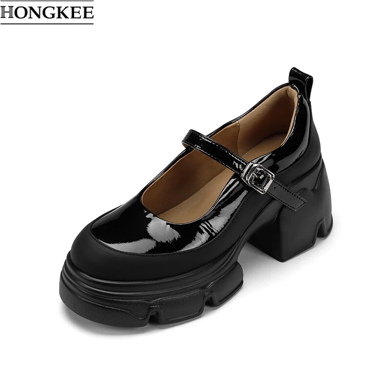 HONGKEE/红科春季复古玛丽珍学院风甜美厚底增高跟鞋HD94D102