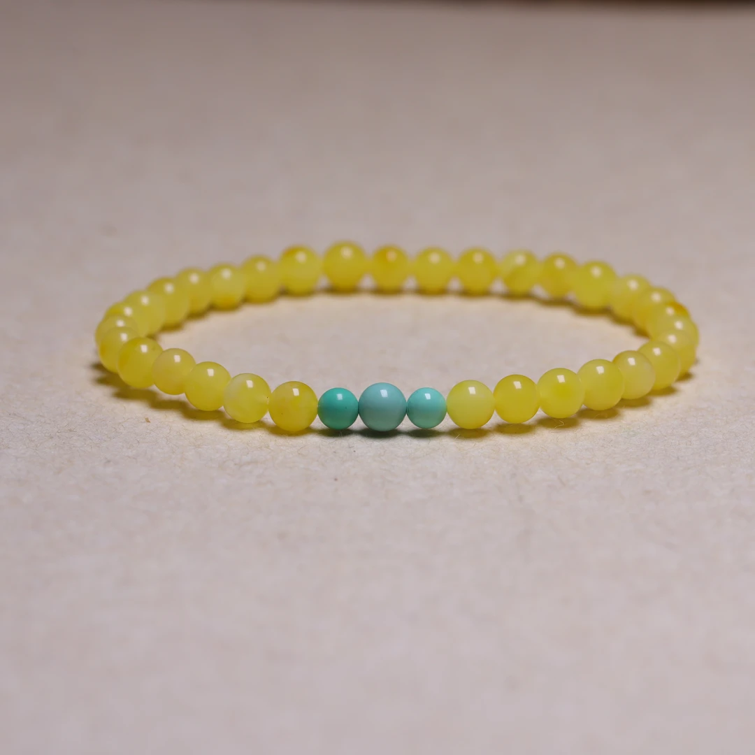 天然鸡油黄蜜蜡圆珠手串