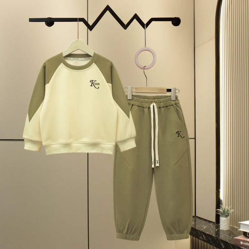 【倩倩专属】2024秋新款儿童男女童中大童拼色刺绣休闲百搭卫衣套装