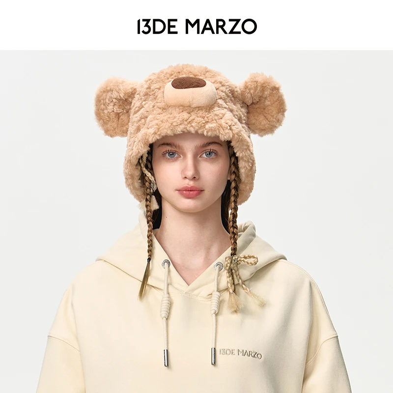 13DE MARZO男女同款 24秋冬新款穿越玩偶毛绒渔夫帽甜美短檐帽子