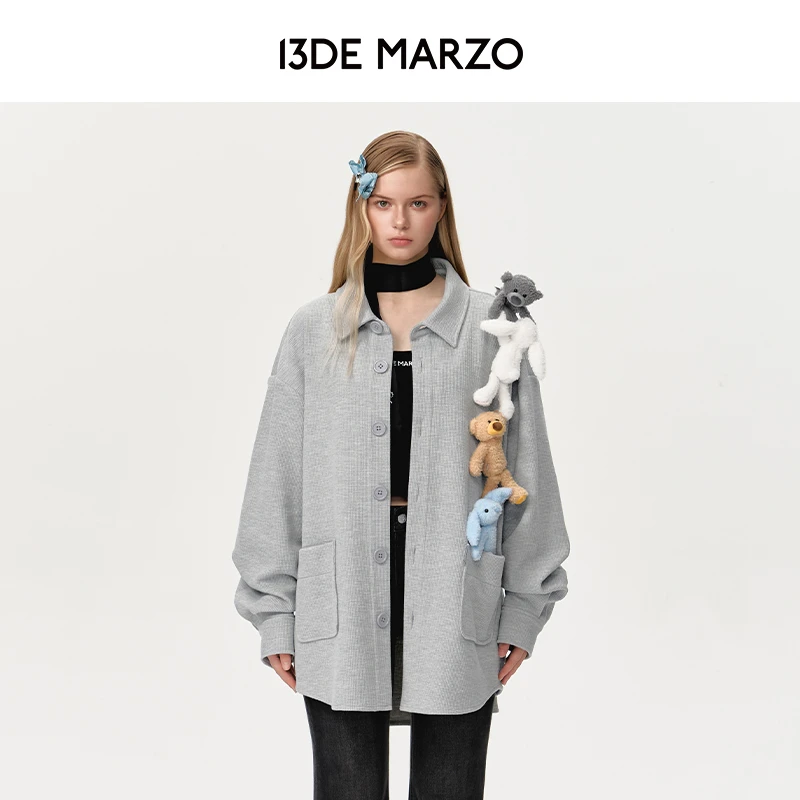 13DE MARZO男女同款 24秋冬新款幻想朋友系列华夫格衬衫中长外套