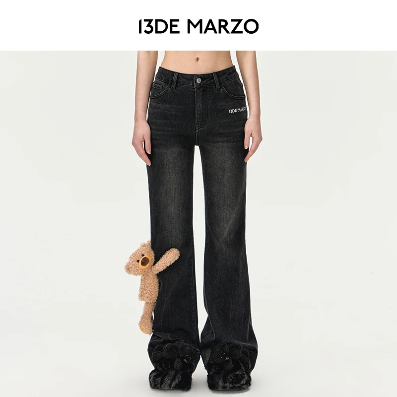 13DE MARZO女士 24春夏新款拼接裤脚个性时尚裤子休闲宽松牛仔裤