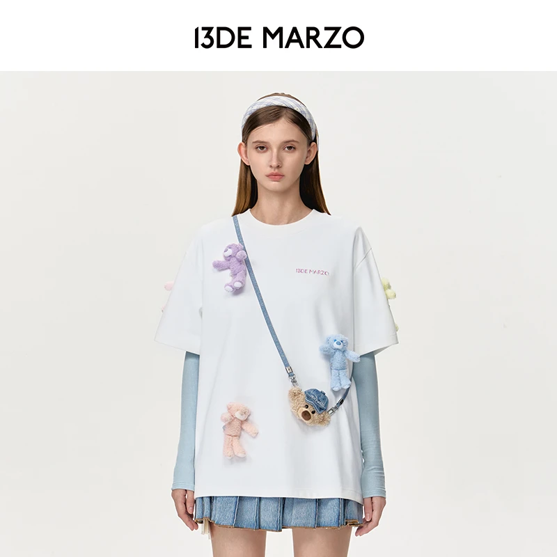 13DE MARZO男女同款 24早秋新款满身彩虹小熊短袖百搭时尚圆领T恤