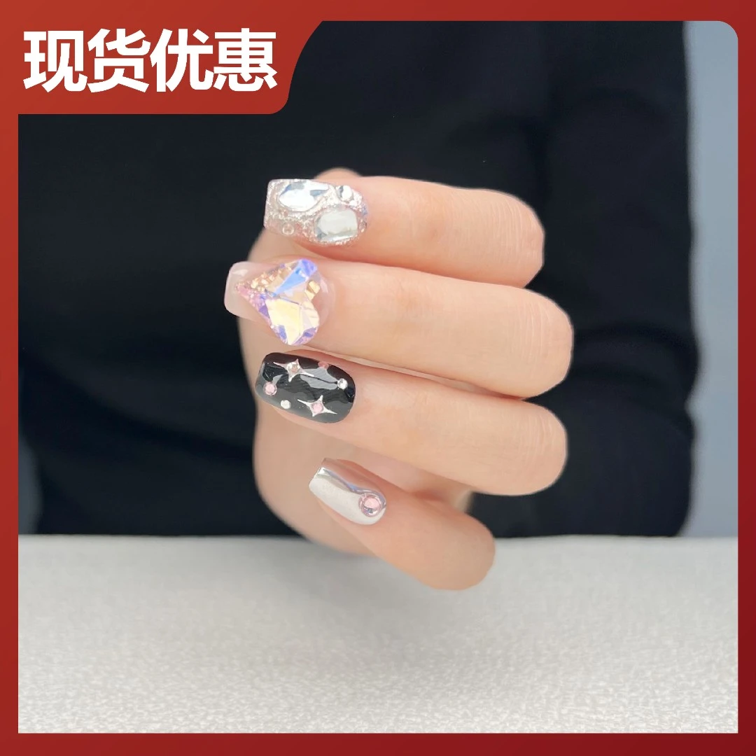 本宫指义【黑糖S】高级纯手工穿戴甲黑色显白甜酷系甲片美甲穿戴式