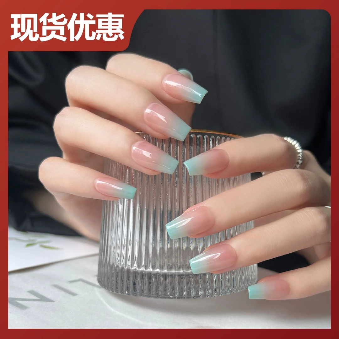 本宫指义【夏日薄荷S】高级服帖纯手工穿戴甲短款渐变 薄荷绿美甲