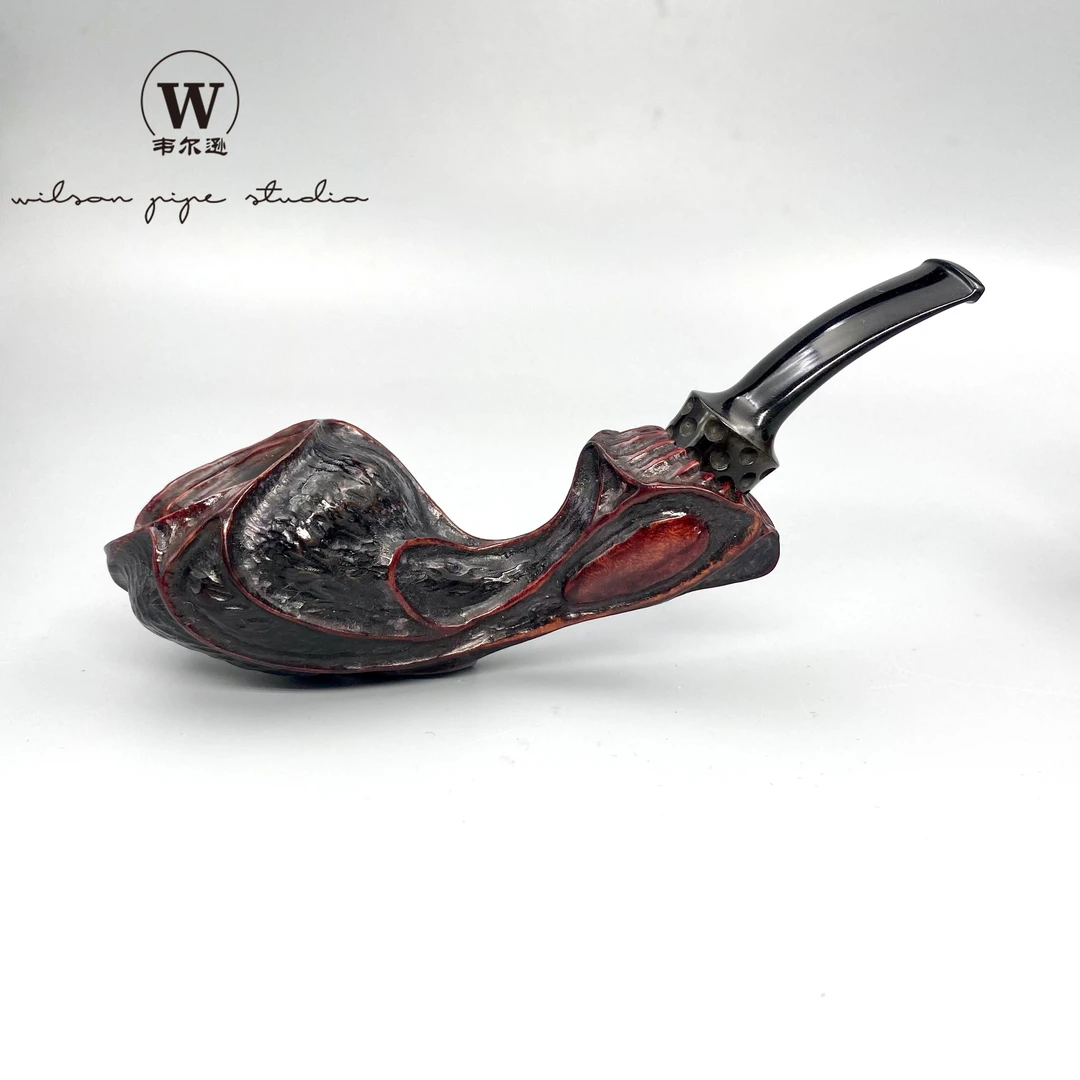 韦尔逊进口石楠木玫瑰花斗手工雕刻斗AnneJulie风格红黑花斗烟斗