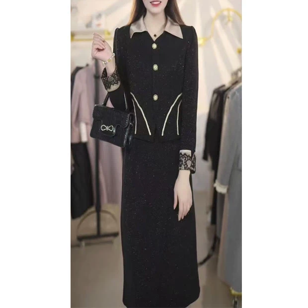 M811假两件连衣裙女遮肉2024秋冬新款时尚收腰加厚配大衣内搭裙子