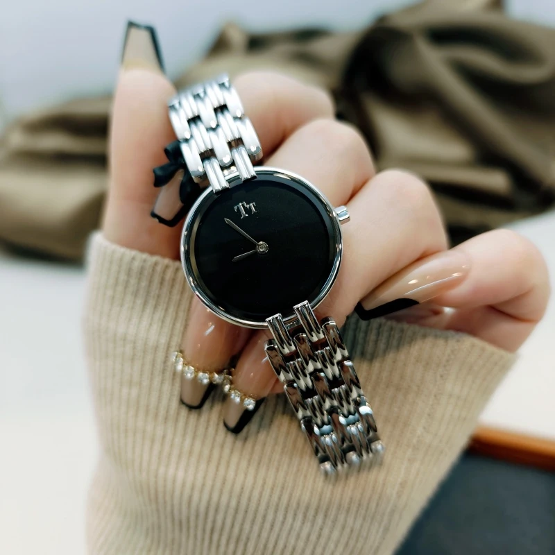 TT俩针极简超薄款黑金色高级感奢华复古简约时尚女士手表品牌女表