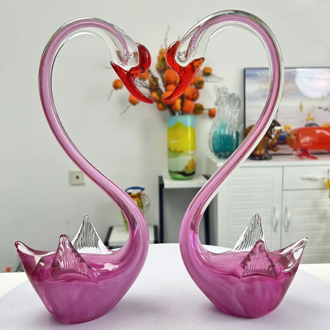 淄博非遗手工琉璃粉天鹅家居摆件创意可爱结婚乔迁送礼30cm高30宽