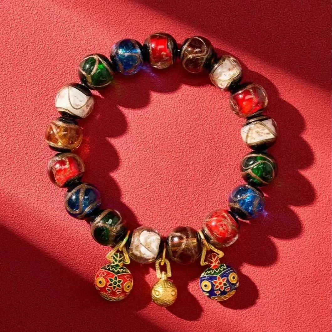 精品手串古法琉璃十全十美陶瓷多宝招财链直径12mm工艺品珐琅彩