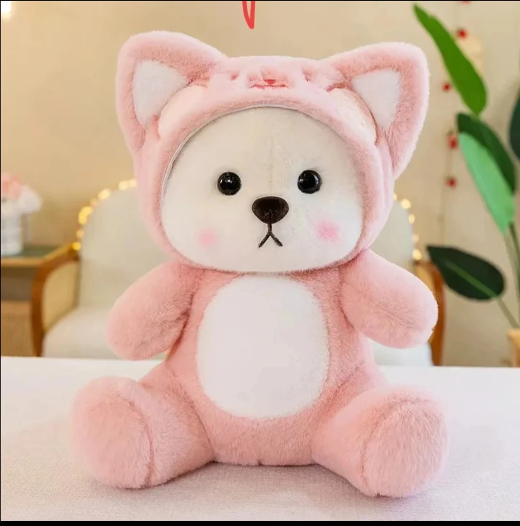 40厘米粉色变身带帽小熊公仔睡觉抱枕玩偶