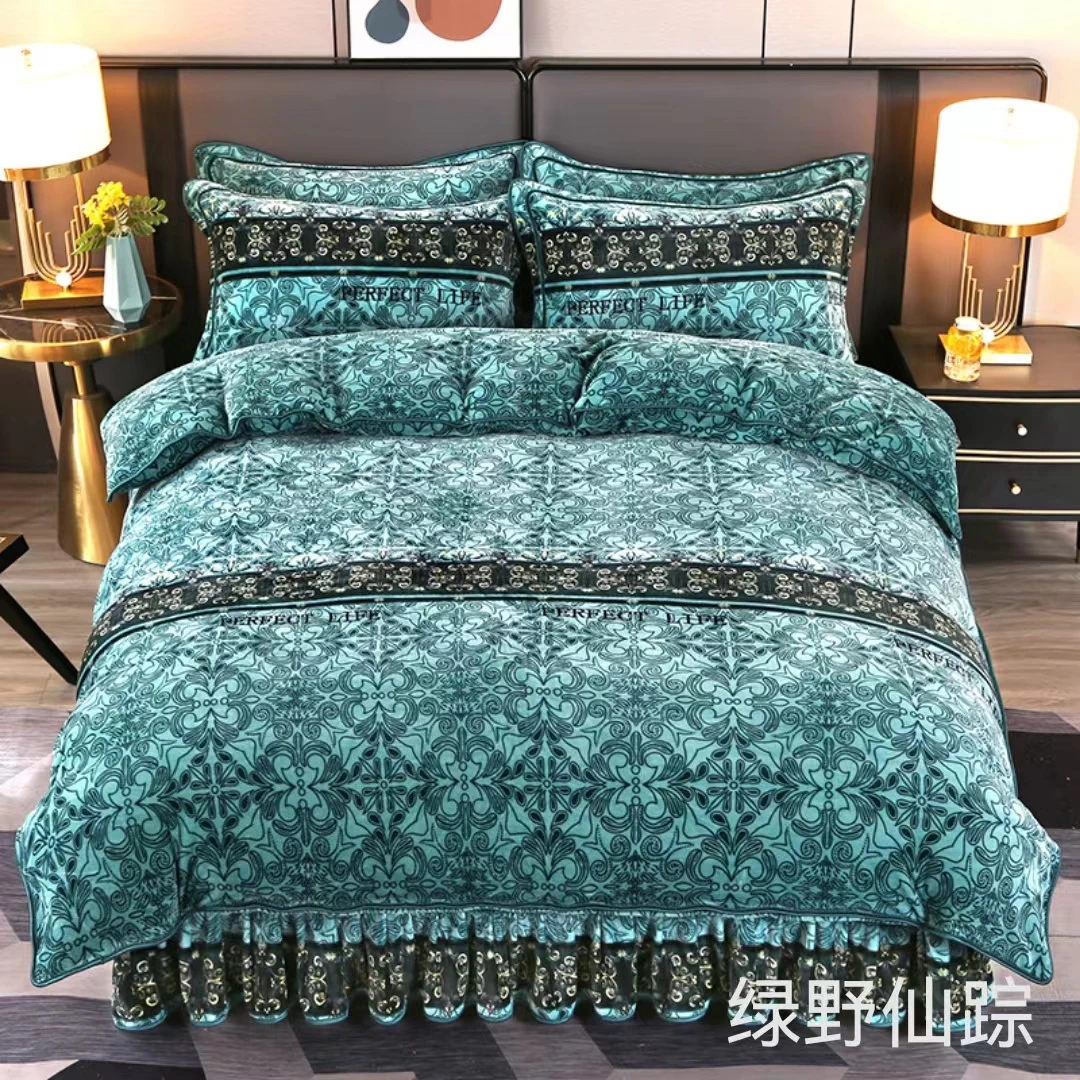 2023新款牛奶绒印花四件套加绒