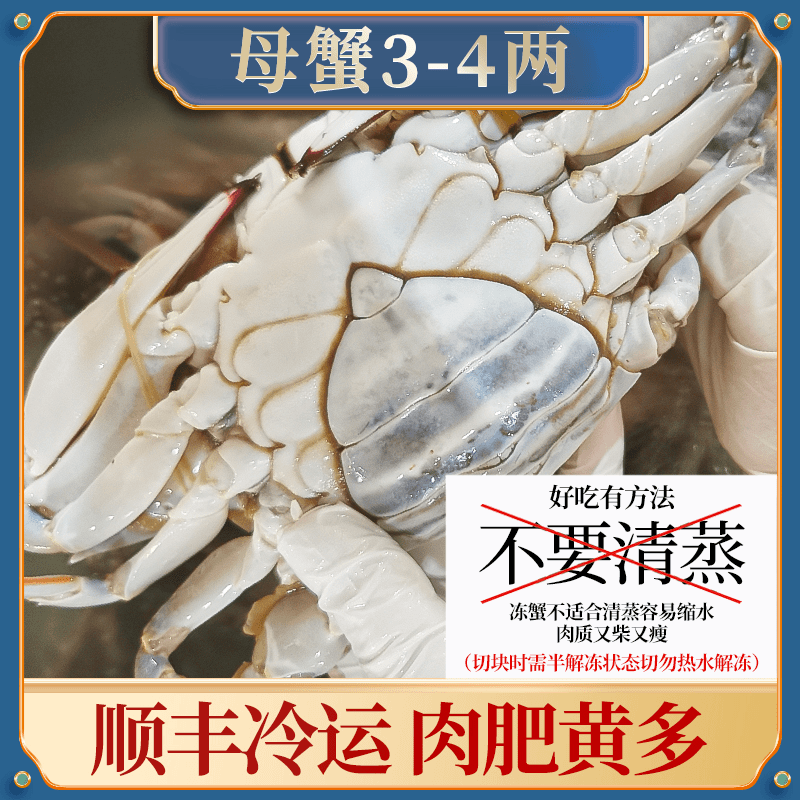 舟山梭子蟹3-4两母蟹液氮速冻冷冻海鲜螃蟹水产飞蟹肉蟹顺丰包邮
