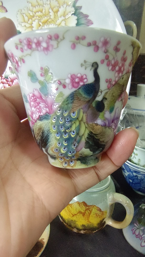 柴窑孔雀主人杯手绘陶瓷