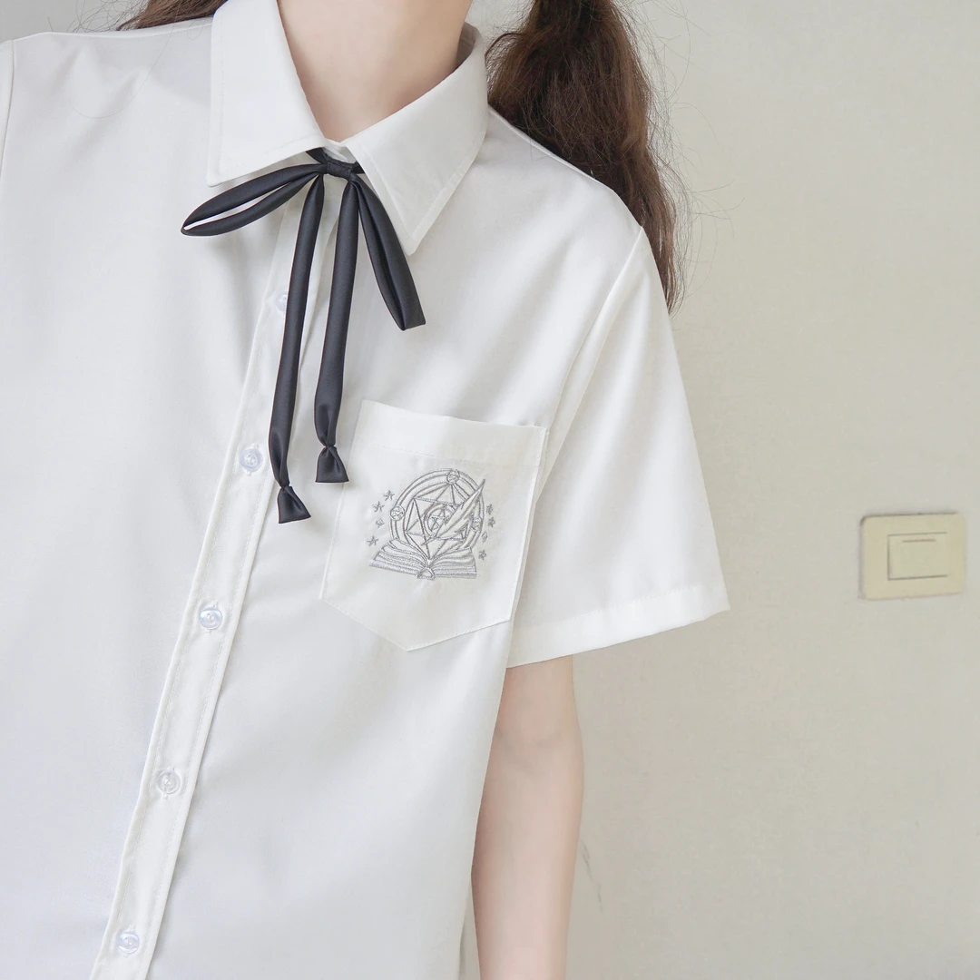 一只柴jk短袖长袖衬衫原创魔法书刺绣学院基础款纯白日系宽松现货