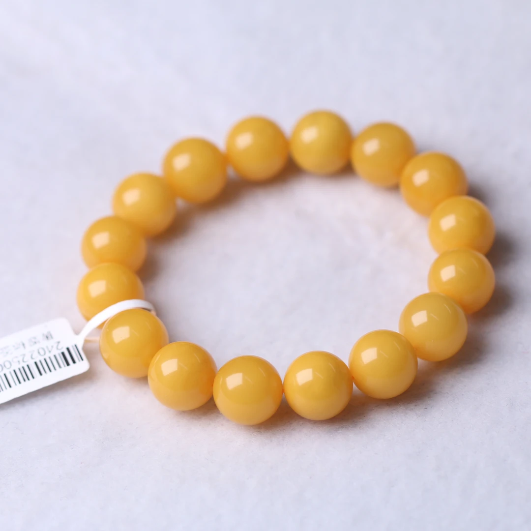 波罗的海琥珀蜜蜡俄料鸡油黄帝王黄圆珠手串手串男女款12-14mm