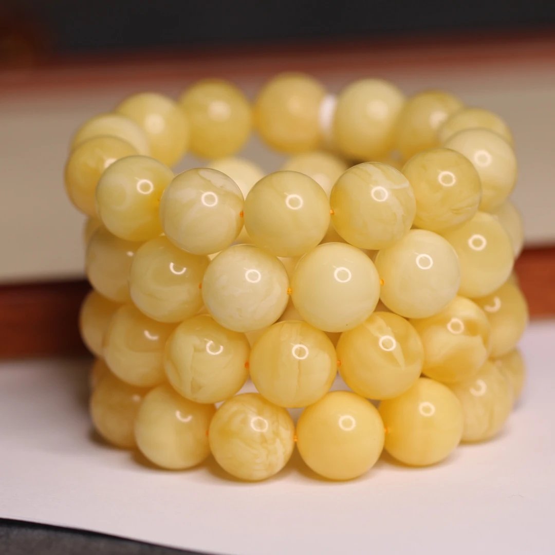 琥珀蜜蜡俄料浓白花圆珠手串16-17mm多样性发其一上等蜜蜡手串