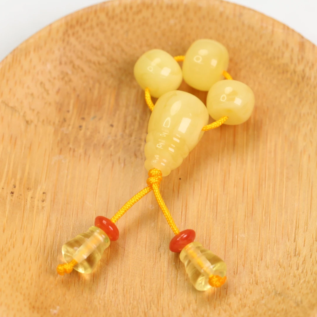 GUMI/古觅天然原矿琥珀蜜蜡白花蜜蜡精工三通套装108文玩配饰DIY