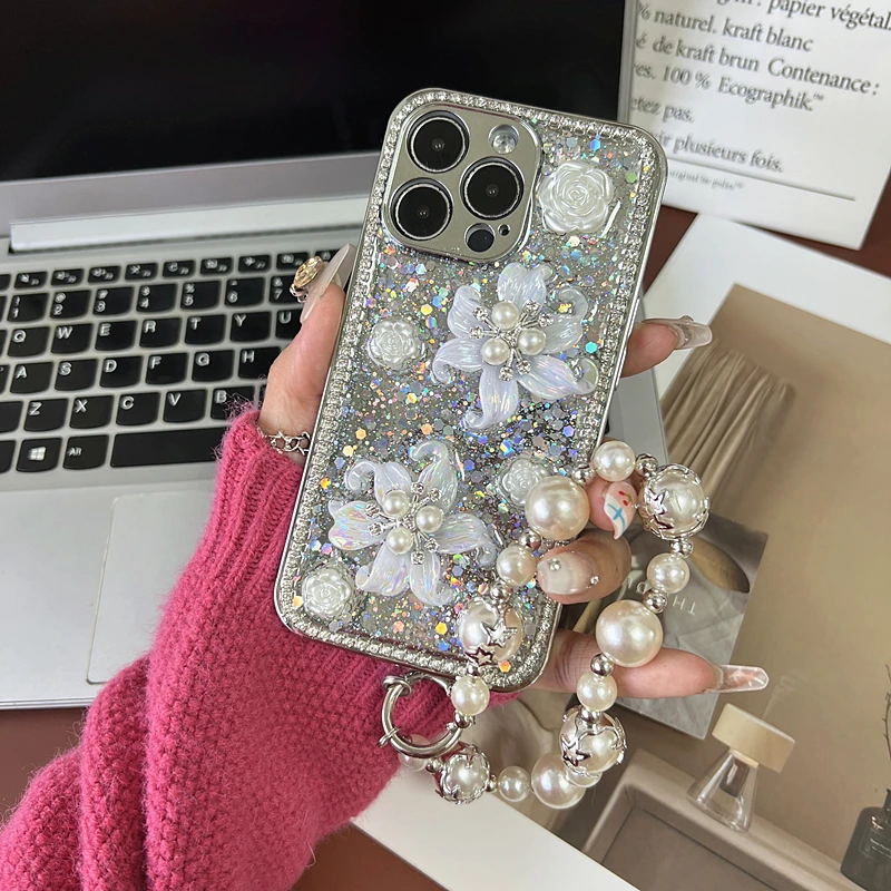 轻奢高级感电镀海石花钻边手机壳适用苹果15华为网红oppo小米vivo