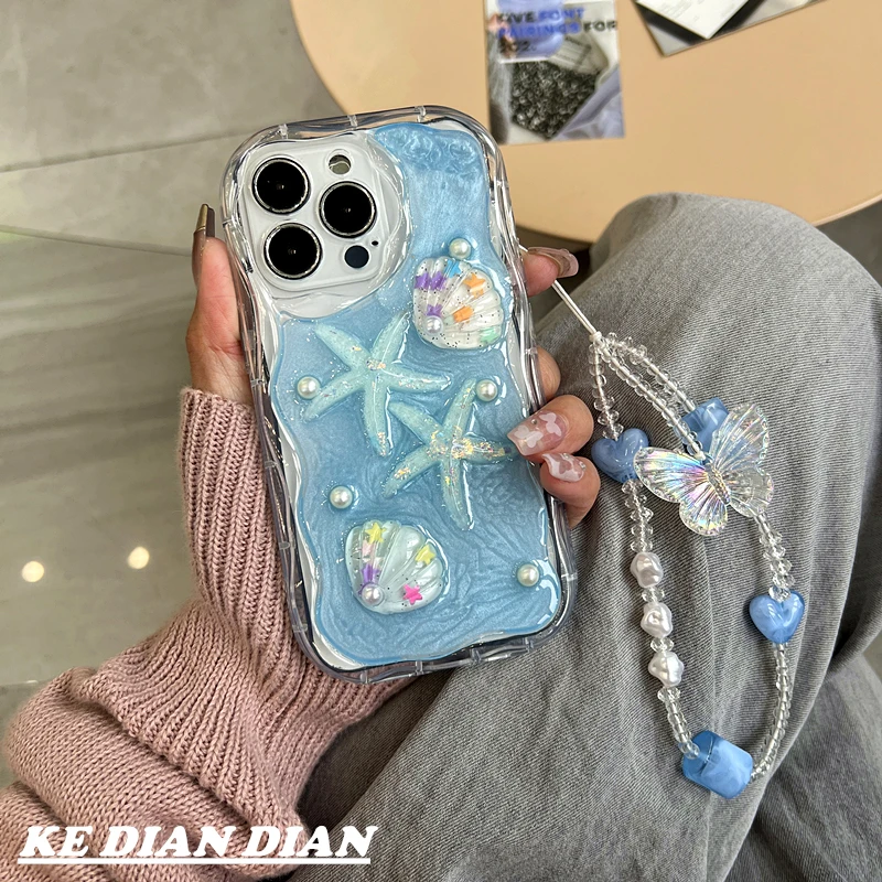 ins冰蓝海星贝壳苹果14小米华为oppo手机壳vivo简约高级iPhone15