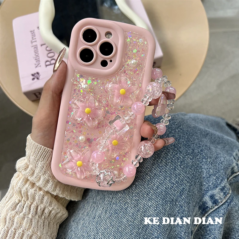 粉色小清新少女心手机壳适用苹果15华为vivo小米oppo防摔全包花朵