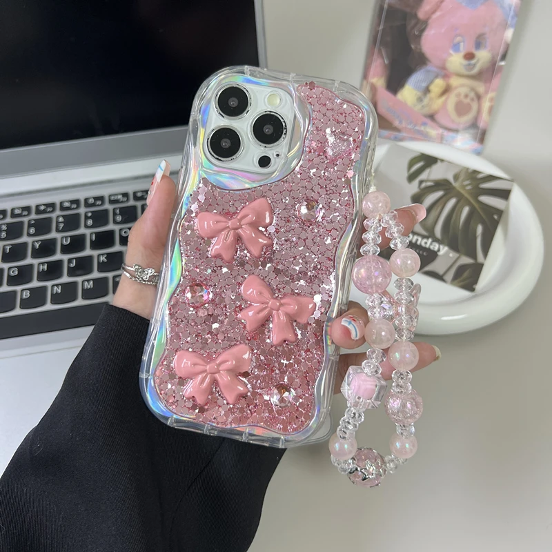 甜美粉立体蝴蝶结适用苹果16华为oppo简约手机壳小米vivo荣耀防摔