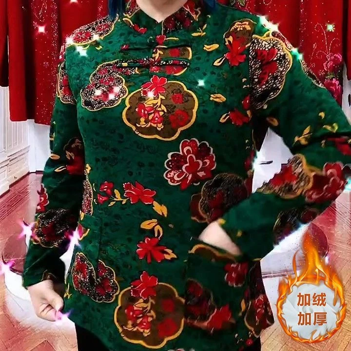 40-50岁衬衫春秋宽松中老年秋装上衣外穿国风妈妈装加厚加绒长袖