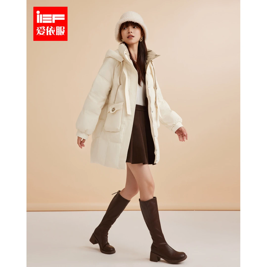 IEF/爱依服羽绒服2025冬季新款韩版时尚通勤保暖白鸭绒羽绒中外套