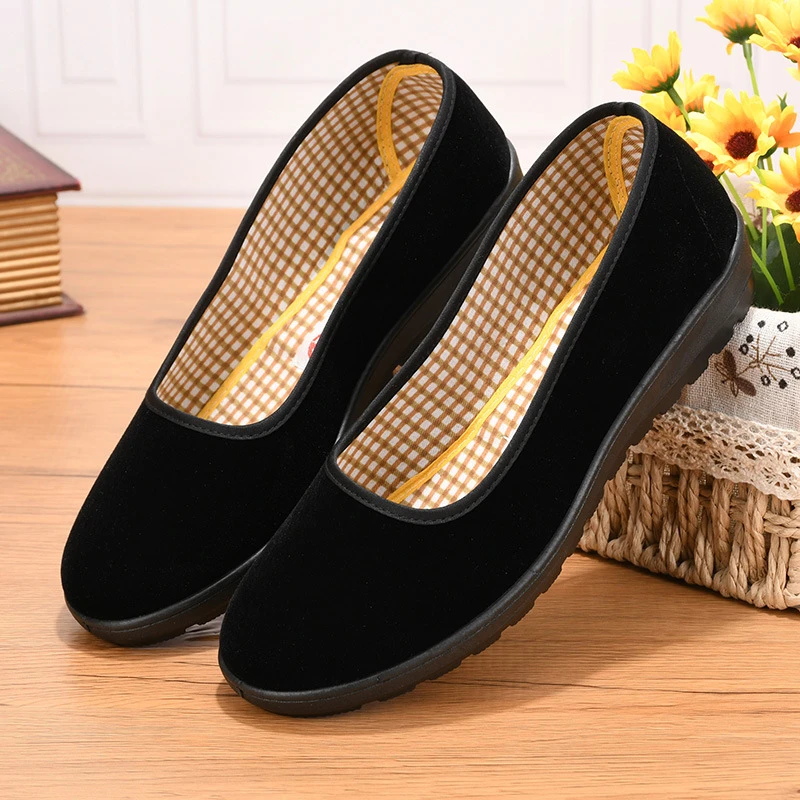 老北京布鞋女黑色礼仪鞋透气布鞋一脚蹬工作鞋舒适妈妈鞋女士单鞋