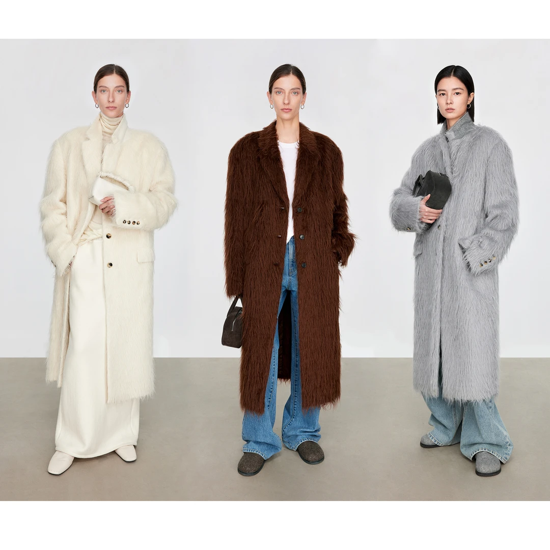 CHICJOC专柜王炸意大利皮草感超长顺毛苏力Cleanfit风西装长大衣