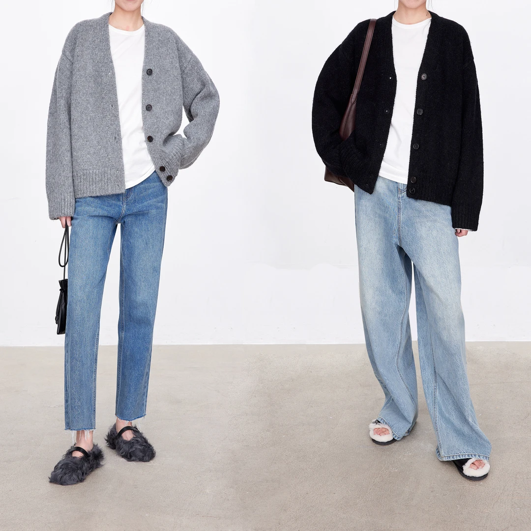 CHICJOCvtg叠穿风 云朵感超细ALPACA羊毛夹花纱 时髦廓形开衫马甲