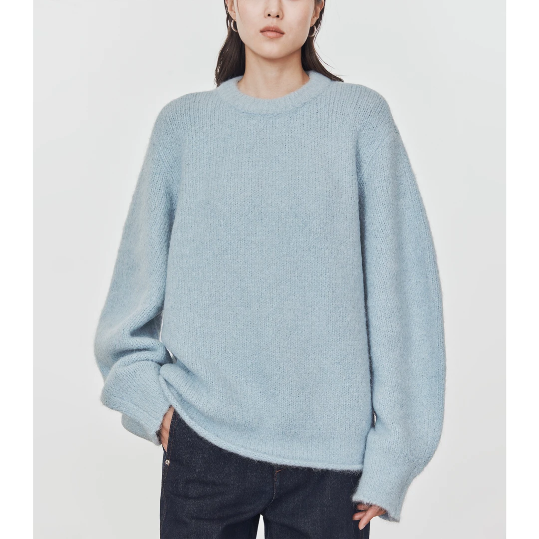 CHICJOC限量意大利嵿RI JS风慵懒圆弧羊腿袖毛衣