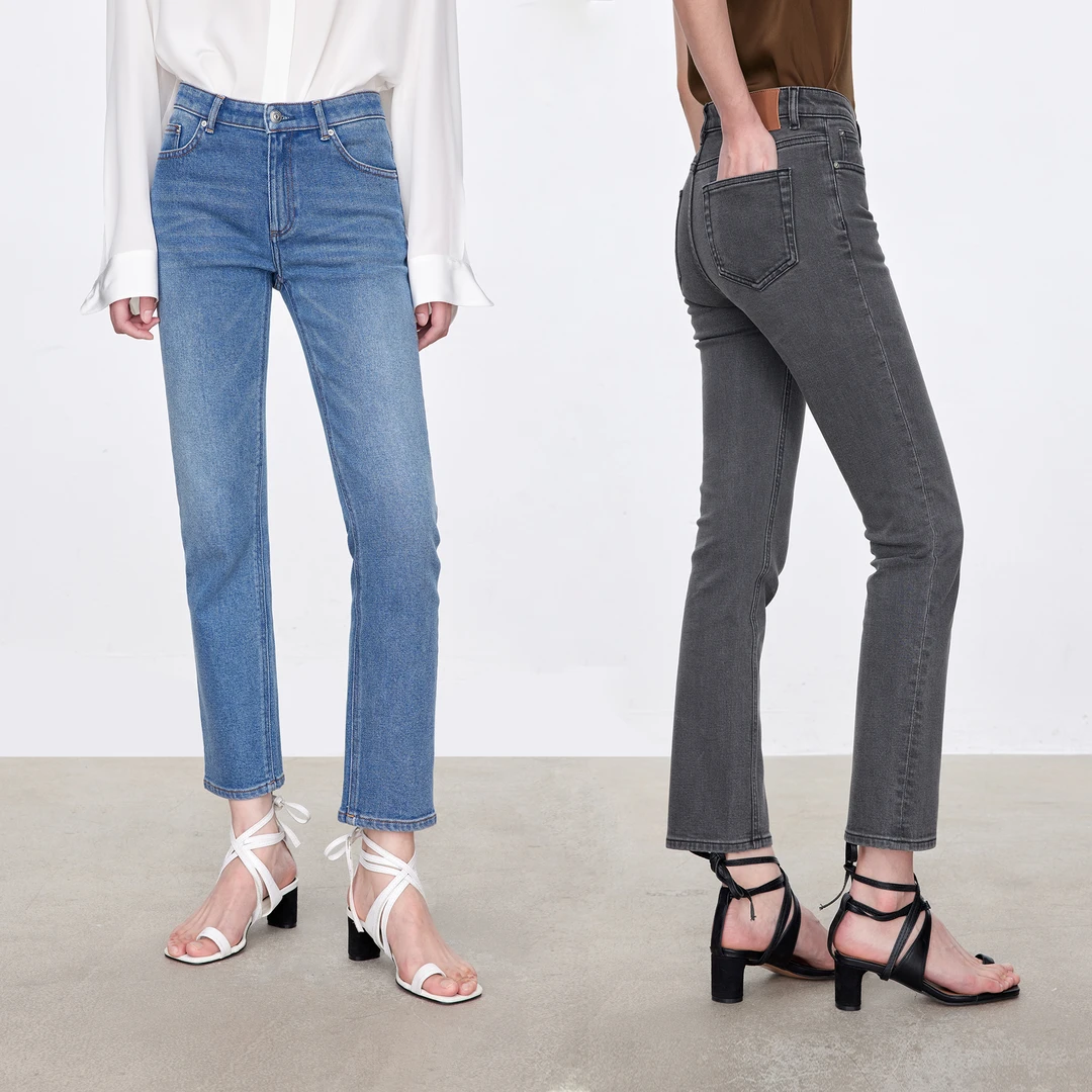 CHICJOC专柜同款 爆款欧洲进口牛仔提臀显腿直微弹直筒九分牛仔裤