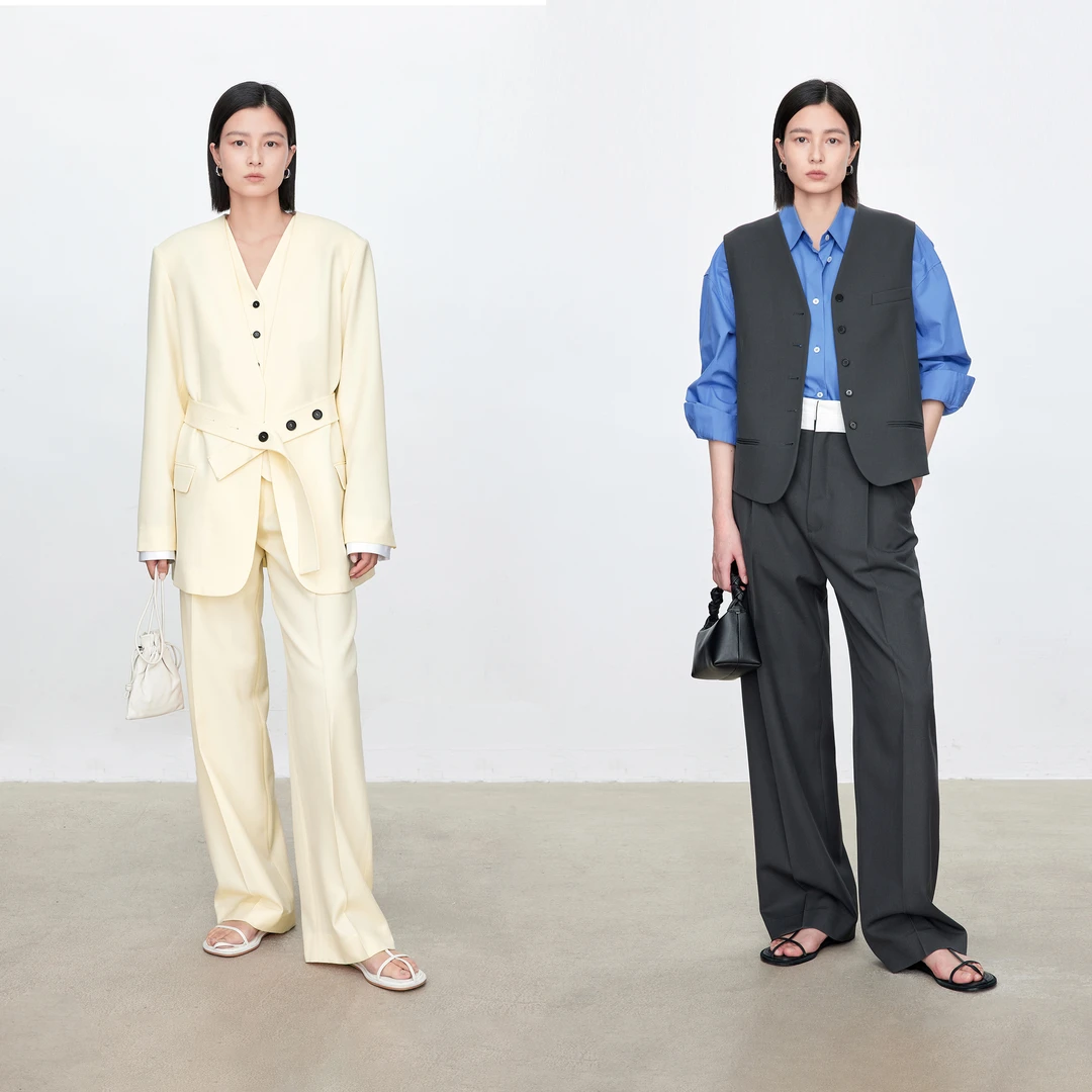 CHICJOC专柜同款精纺羊毛 王炸可卸袖口无领西装马甲白腰头神裤