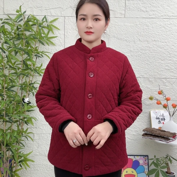 210斤新大码冬季加绒外套中老年保暖外套时尚百搭妈妈装外套加厚