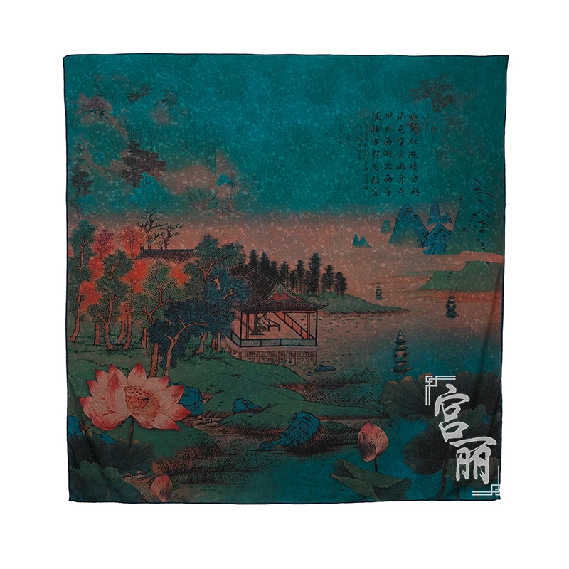 【映月】宫丽140X140cm冠乐皱国风中国风提花复古方巾双面中式