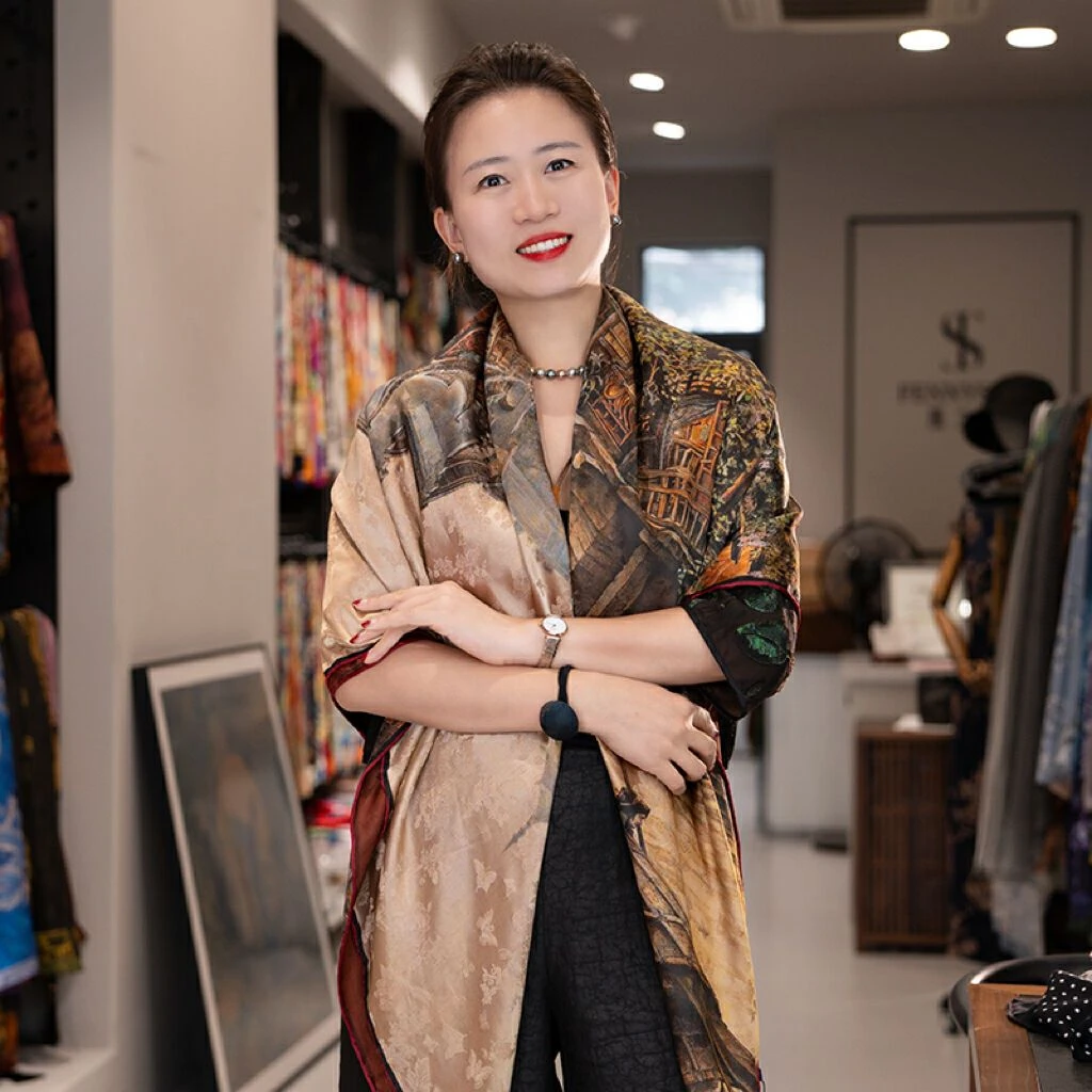 【烟雨扬州】宫丽135x135cm纯100桑蚕丝双面国风暗提花气质