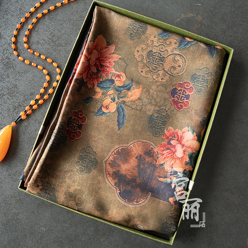 【出水芙蓉】宫丽68x180cm花椤双层盘扣中国风暗提花长巾高端