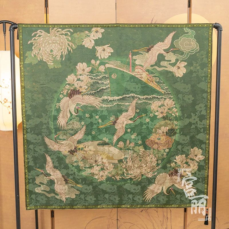 【航鹤丝路】宫丽108x108cm纯100桑蚕丝花萝彩云纱双面国风提花D005