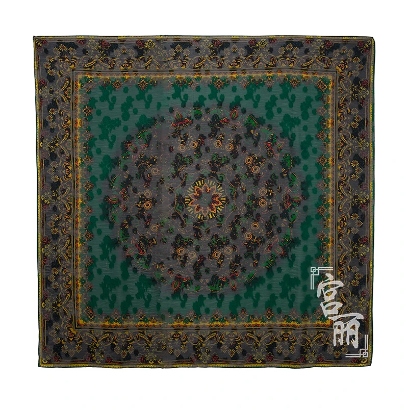 【旧梦】宫丽140x140cm香云剪花花椤优雅风中国风暗提花长巾高端