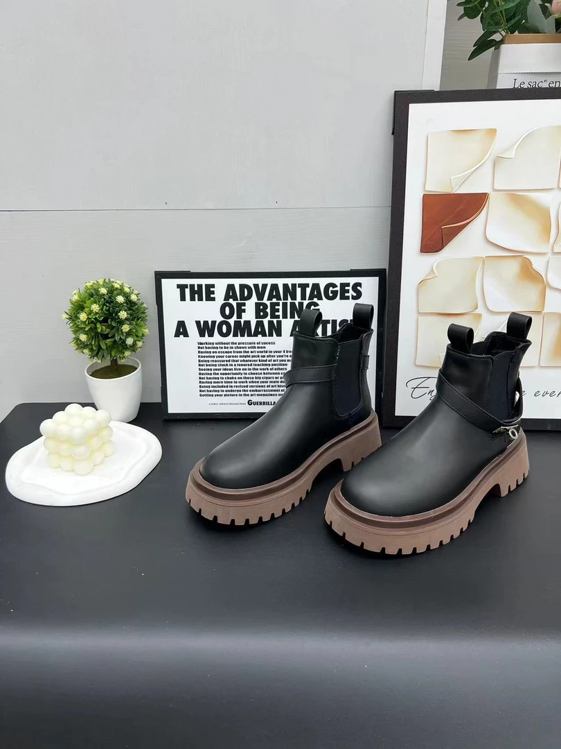 （单里）英伦风厚底烟筒靴女新款秋冬单靴潮流瘦瘦靴休闲短靴 123