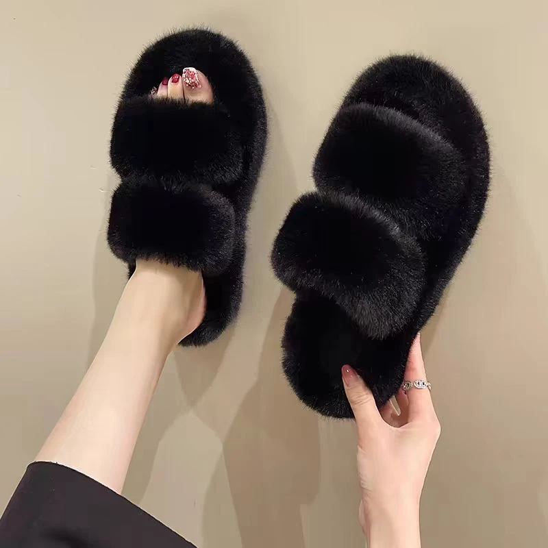 毛毛拖鞋女外穿新款秋冬季时尚厚底毛绒绒棉拖外出网红毛毛鞋 001